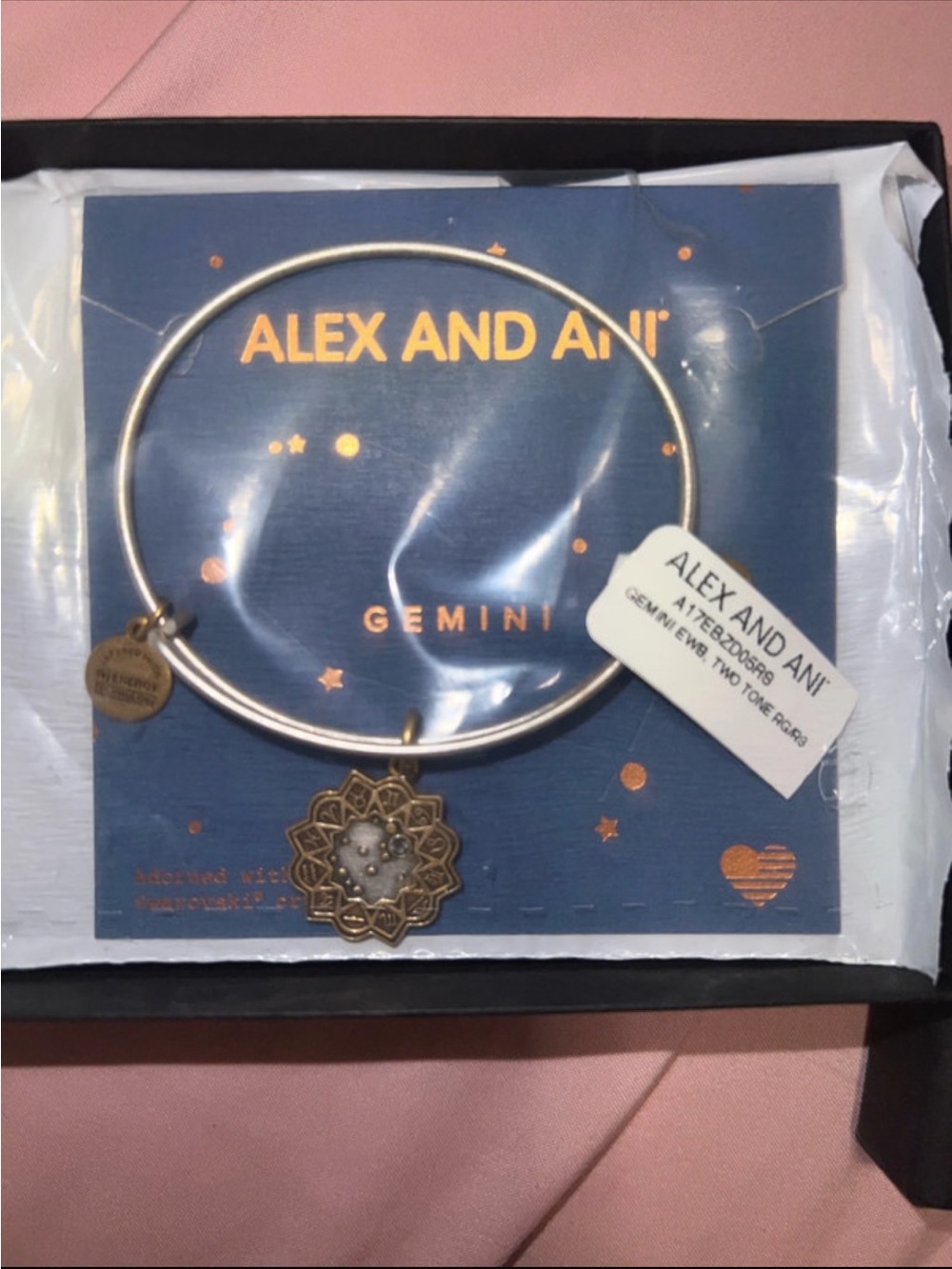 Alex and Ani Silver and Gold Floral Charm Bangle